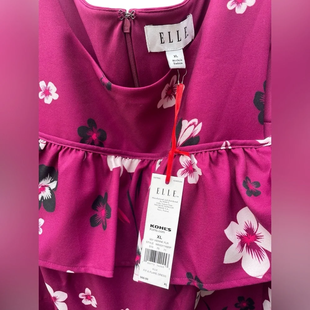 Elle Wine With Black White Floral Pattern New with‎ Belt Cold Shoulder